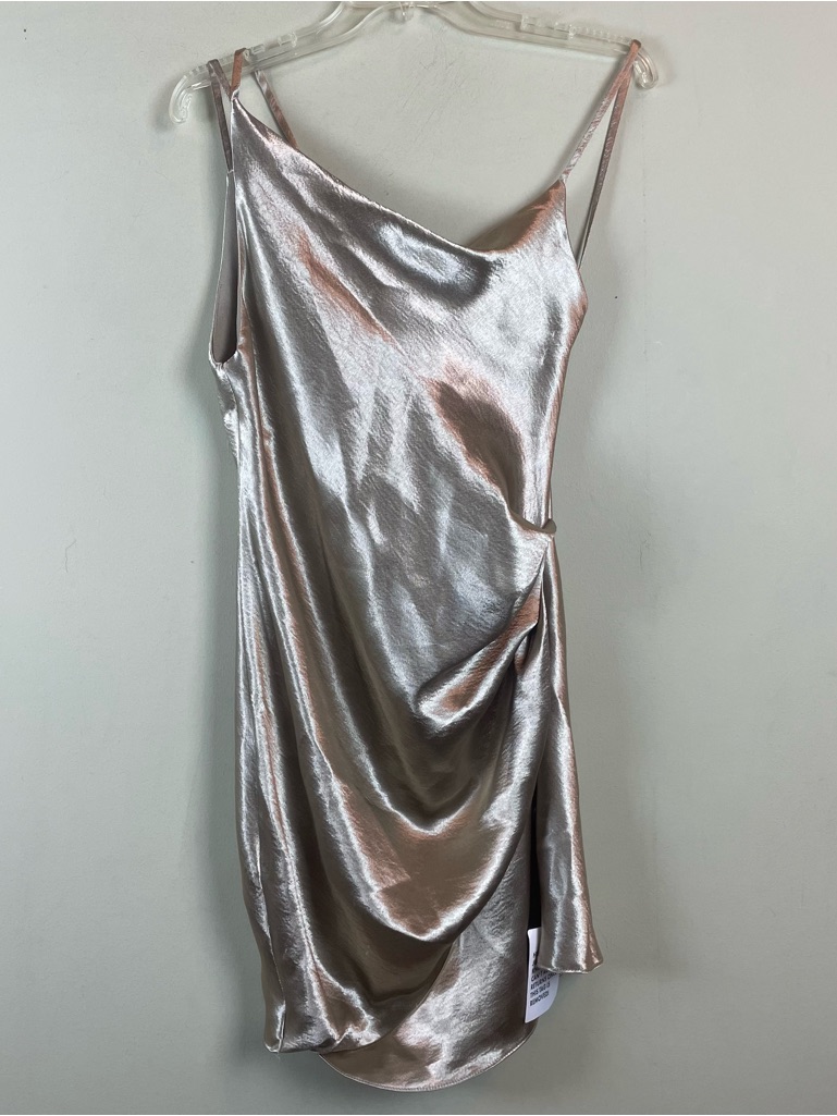 Nwt Asos Metallic Champagne Golf Slip Dress Draped Front Size 2